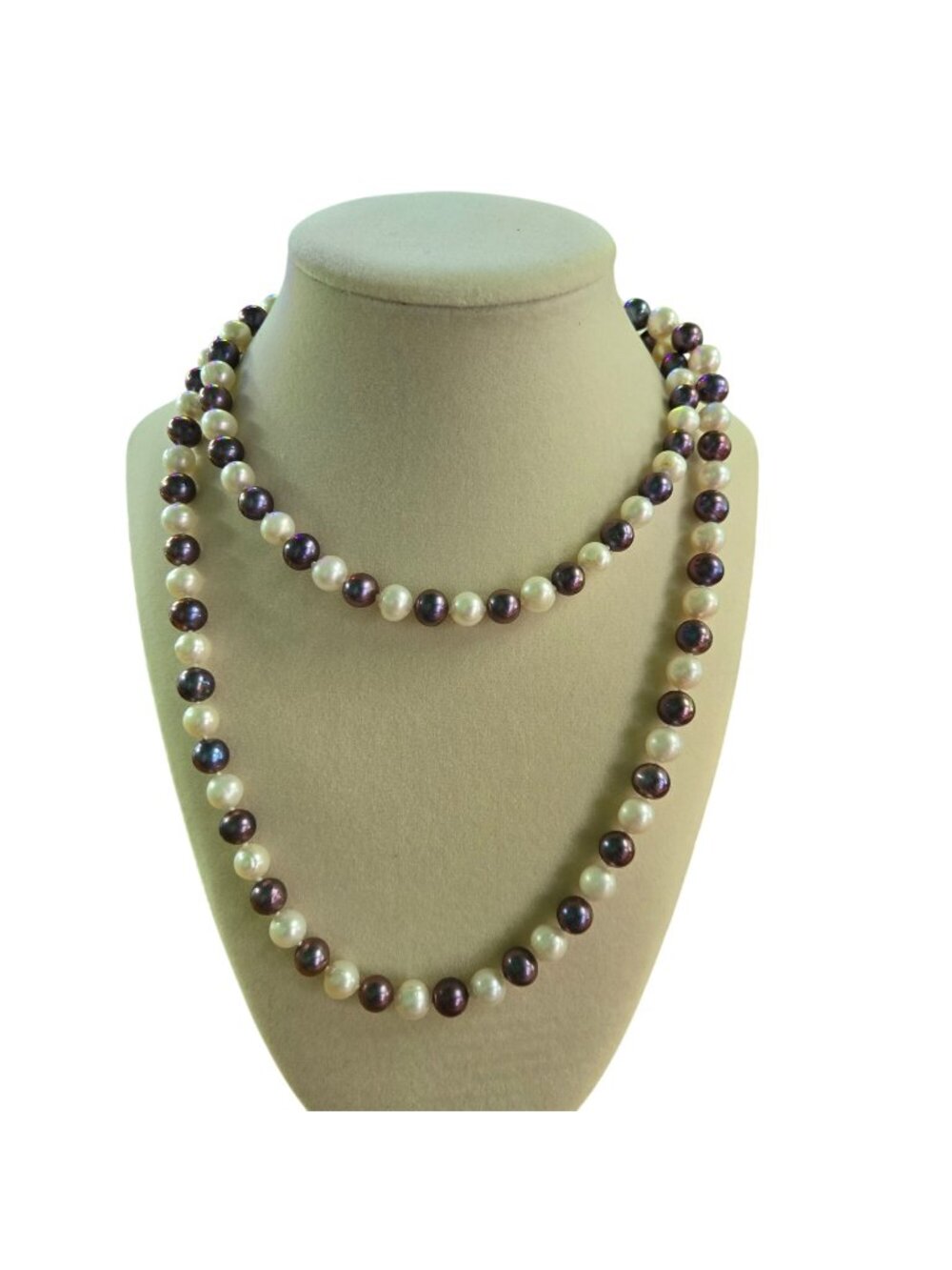 Vintage Freshwater White Purple Pearl Silver Heart Toggle Clasp 34" Necklace